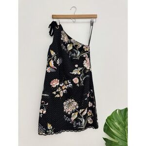 Maeve Anthropologie Ashbury Dress Women 0 Black Floral One Shoulder Embellished